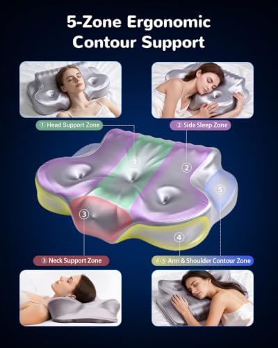 COMFYPIL Grayish Purple Cervical Neck Pillow for Pain Relief Memory Foam