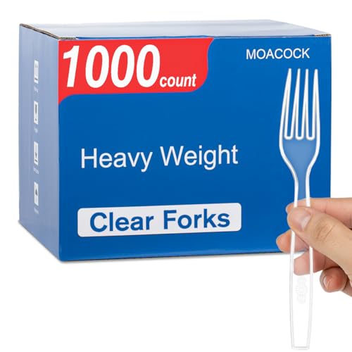 Heavy Duty Clear Plastic Forks - 1000 Count Disposable Flatware for Events