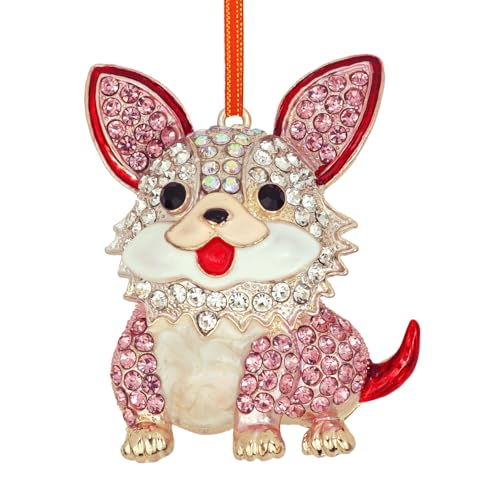Pink Dog Christmas Ornament 2026 – Metal Rhinestone Dog Keepsake for Tree