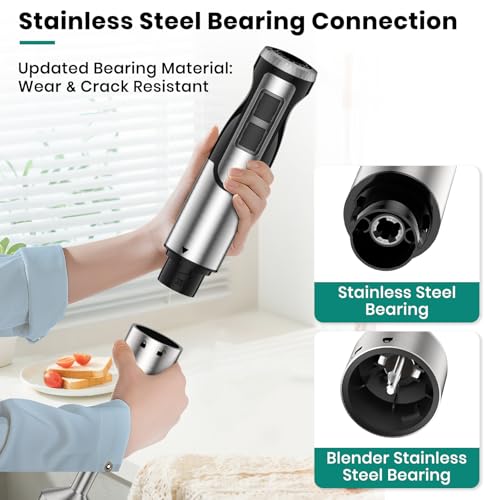 Immersion Blender 1800W Handheld 4-in-1 Food Mixer with Accessories - Silver