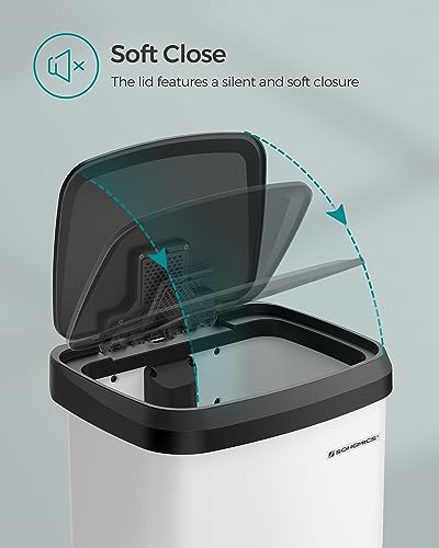 SONGMICS 13-Gallon Stainless Steel Kitchen Trash Can with Soft Close & White/Black Variation