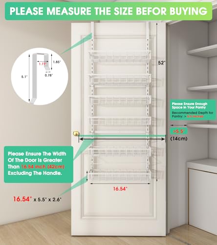 Over The Door Pantry Organizer 6-Tier Wall Mount Spice Rack - White