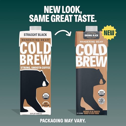 Wandering Bear Organic Cold Brew Coffee 32oz Pack of 3 - Straight Black, Strong & Ready to Drink