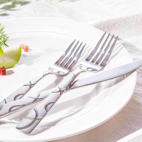 HIKAA 40-Piece Silver Flatware Set for 8, Dishwasher Safe Kitchen Cutlery