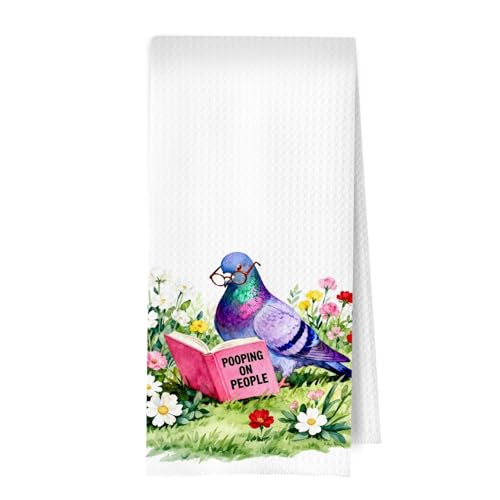 Funny Pigeon Hand Towels - Decorative Waffle Bathroom Towel - 15 Variation, 16x24 Inches