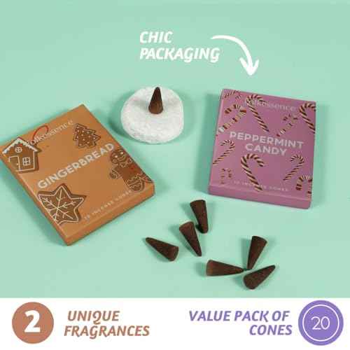 Folkulture Christmas Incense Cones | 20 Pc Scented Peppermint Candy & Gingerbread | Natural, Non-Toxic | Xmas Incense for Relaxing & Meditation