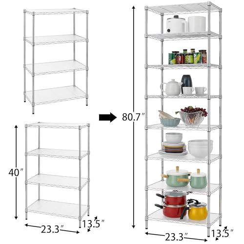 Finnhomy Chrome 8-Tier Adjustable Wire Shelving Unit - 80.7 Inches High Storage Rack