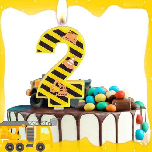 Construction Theme Birthday Candle, Construction Birthday Cake Toppers for Boys, Number 3 Candle, Yellow Black Stripes Birthday Candle for Themed Birthday Party Decoration Supplies Favors Gifts