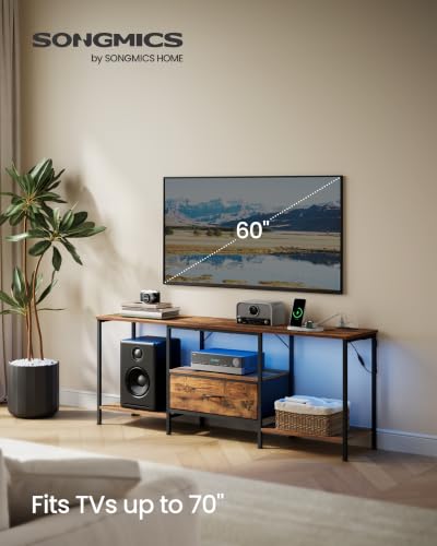 Rustic Brown 70-Inch TV Stand with LED Lighting and Storage - 13.8 x 61.8 x 23.6 Inches