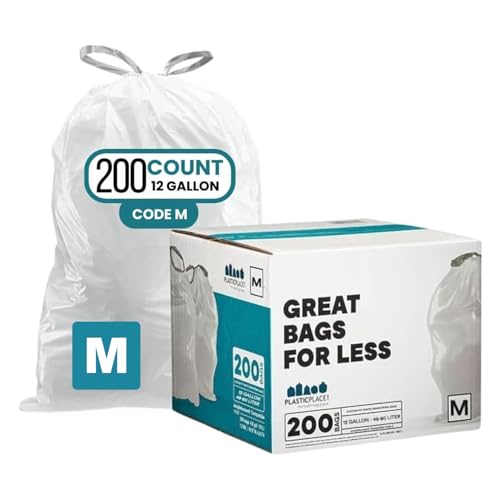 White Custom Fit Trash Bags for 12 Gallon Code M Cans - Tear-Resistant 200 Pack