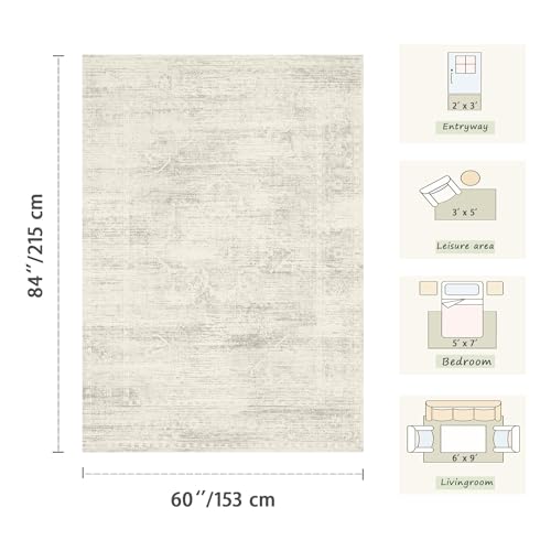 Ivory Washable Area Rug 8x10 for Living Room - Non-Slip Boho Style