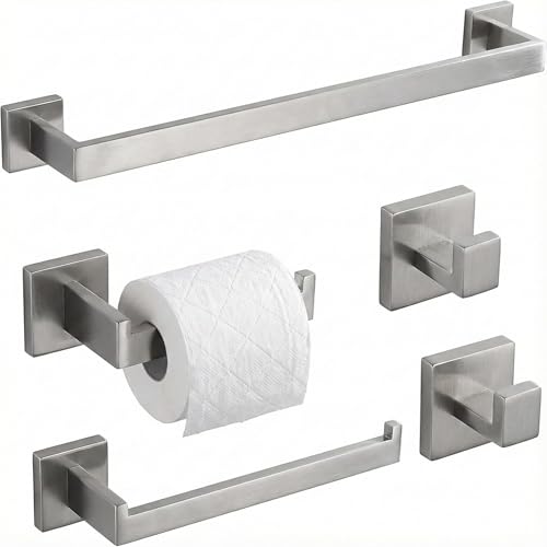 ECOClasp Brushed Nickel 5-Piece Bathroom Hardware Set with Towel Bar & Accessories