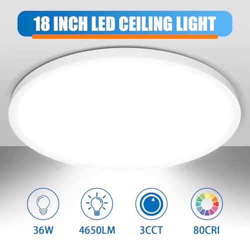 White 18-Inch LED Flush Mount Ceiling Light 4-Pack - Dimmable, Energy Saving, Flat Panel for Kitchen & Bedroom