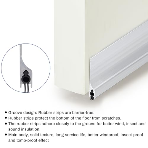 Gisafai 2 Pcs 36-Inch Silver Metal Door Draft Stopper - Mice & Rodent Barrier