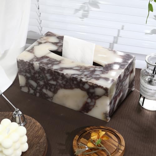 Marble Tissue Box Cover - Calacatta Viola, 9.8 x 5.5 x 3.9 Inches, Natural Marble