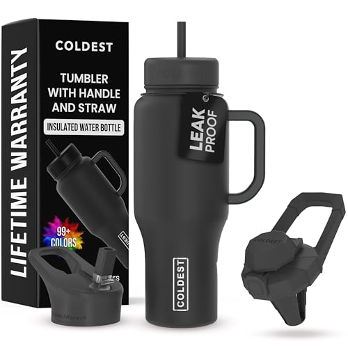 Insulated Leak-Proof Tumbler with Handle & Straw - 36 oz Stealth Black