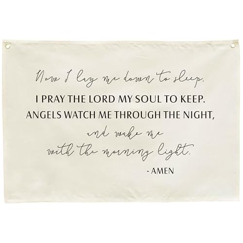 Rectangular Nursery Wall Banner Decor-Hanging Flag Poster Wall Art for Bedroom Decoration, Baby Growth Stuff-Baby Shower Birthday Christmas Gift for Baby Boys Girls Kids-Now I Lay Me Down to Sleep