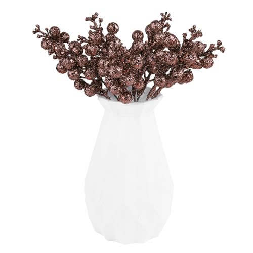 DIYASY Brown Glitter Berry Stems for Christmas Tree Decor, 20 Pcs