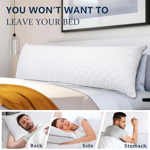 1 MIDDLE ONE White Body Pillow 20x60 Inch Memory Foam Full Support for Side Sleepers