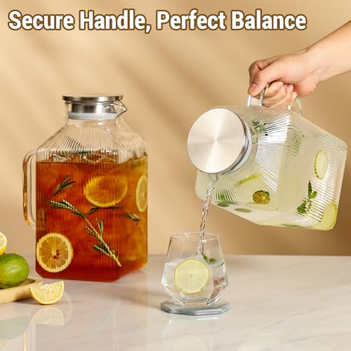 Snuvid 2 Pack 1 Gallon Square Glass Pitchers with Lid - Borosilicate Drink Carafes