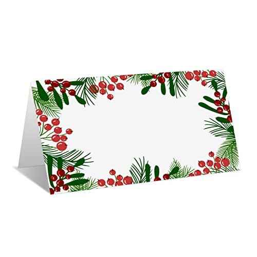 Place Cards for Christmas Party, Editable Name Cards, Seating for Tables, Tent Style for Wedding, Dinner Party or Any Occasion, Easy Folding, Pack of 25 Escort Cards (A20)
