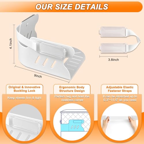 GASLIKE White Lock Bed Sheet Holders 4Pcs Anti-Slip Corner Straps for Secure Fit