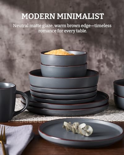 Famiware Mercury 12-Piece Stoneware Dinnerware Set - Charcoal, Service for 4