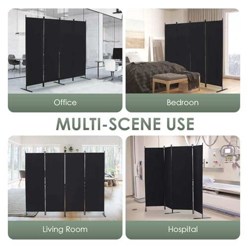 RANTILA Black 4-Panel Room Divider, 6ft Folding Privacy Screen, Freestanding Partition