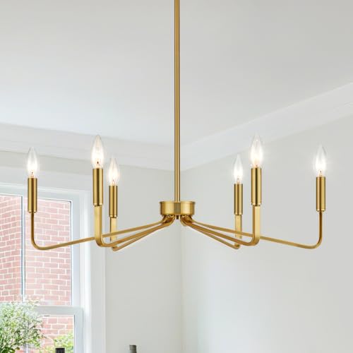 Brushed Gold 6-Light Candle Chandelier - Modern Dining Room Fixture