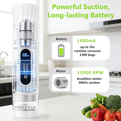 Handheld Food Vacuum Sealer with 30 Reusable Bags - Compact, Cordless, Rechargeable