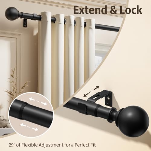 Heavy Duty Extra Long Curtain Rod 66-240 Inch Black - PeSenp Variation