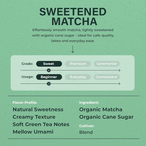 Tenzo Matcha Green Tea Powder Organic Sweetened 35.27 oz - Ceremonial Grade Latte Mix
