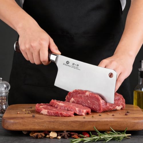 imarku 7-Inch Japanese High Carbon Stainless Steel Cleaver Knife Light Black Handle