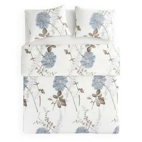 California King Floral Comforter Set - Gray Beige, 3 Pieces Cotton Bedding