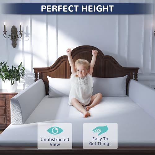 FigTime Toddler Bed Bumper Grey 51 Inch - Foam Bed Rail for Kids Safety