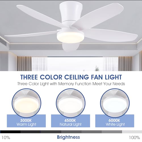 36-Inch Low Profile Ceiling Fan with Lights and Remote Control - White
