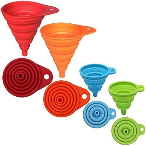 Skiennix Kitchen Funnel Set - 4 Pack of Foldable Silicone Collapsible Funnels for Easy Liquid Transfer
