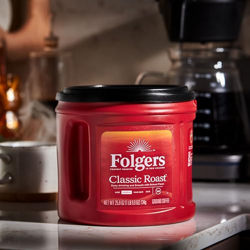 Folgers Classic Roast Ground Coffee - Medium Roast, Pack of 6 (6 x 25.9 oz.) Canisters