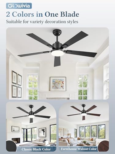 Black 52 Inch Ceiling Fan with Dimmable 3000-6000K Lights Remote Control - Reversible Blades