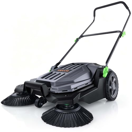 VEVOR Walk-Behind Hand Push Floor Sweeper with 25.6-Inch Sweeping Width, Gray & Black