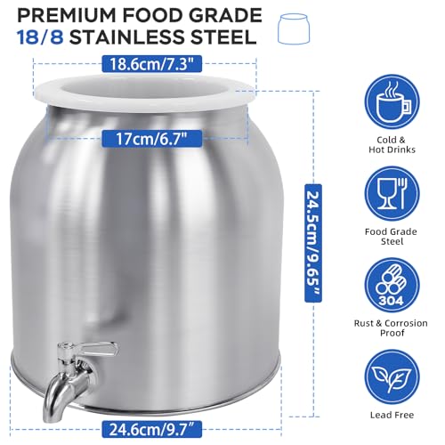 Stainless Steel Water Dispenser 2.5 Gallon with Silver Finish & 18/8 Spigot