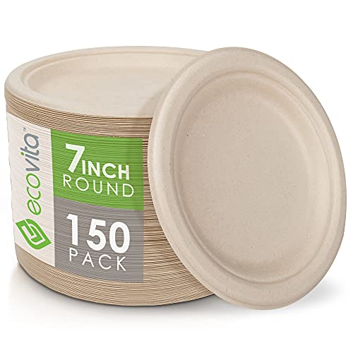 EcoVita 7-Inch Compostable Paper Plates - 150 Eco-Friendly Tree-Free Disposable Dinnerware - Variation 1