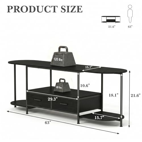 63-Inch Modern TV Stand for 65-70 Inch TVs with Fabric Drawers - Black