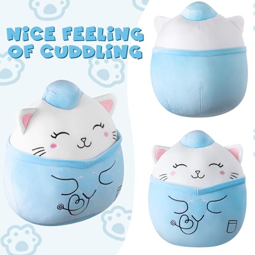 Jenaai 12 Inches Nurse Cat Stuffed Animals Doctor Plush Cat Plush Kitty Stuffed Animal Nurse Gift for Women(Blue)