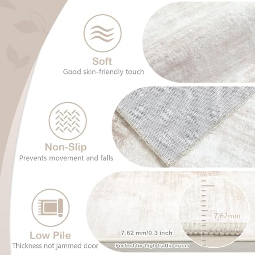 Washable 6x9 Modern Abstract Area Rug Beige Non Slip Indoor Carpet for Living Room