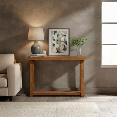 Pecan Wooden Console Table with Shelf - 46 Inch Classic Entryway & Living Room Accent