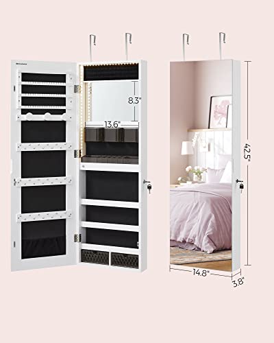 SONGMICS White 42.5-Inch Lighted Jewelry Armoire Mirror Wall or Door Mount