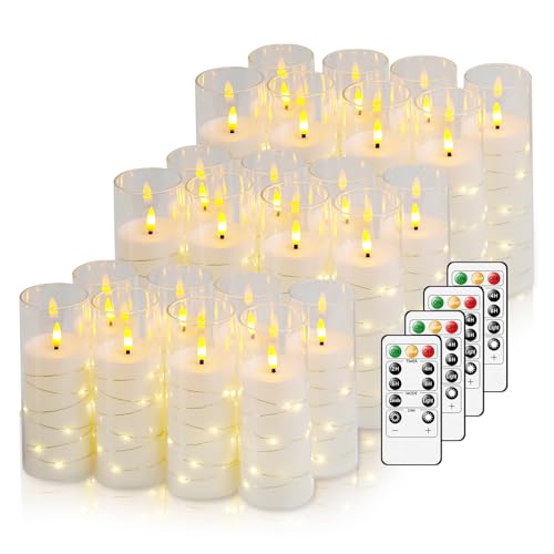 White Flickering Flameless LED Candle Set with Star String - Remote Controlled, Battery Operated, 24 Pieces