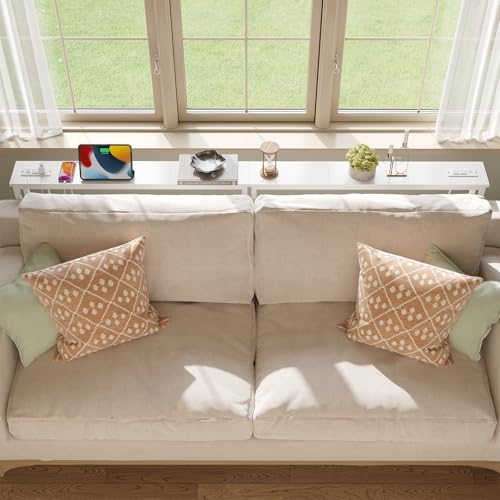 ELYKEN White Narrow Console Table with Outlets - 78.8" Sofa Behind Couch, 29.5"H