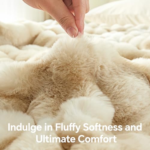 BEDELITE Tie-Dye Khaki Faux Fur Bubble Throw Blanket 50x60 for Couch & Home